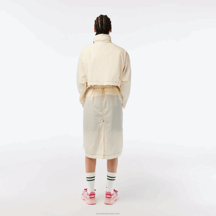 mujer Lacoste 6F242441 xfj blanco parka con capucha 2 en 1 repelente al agua
