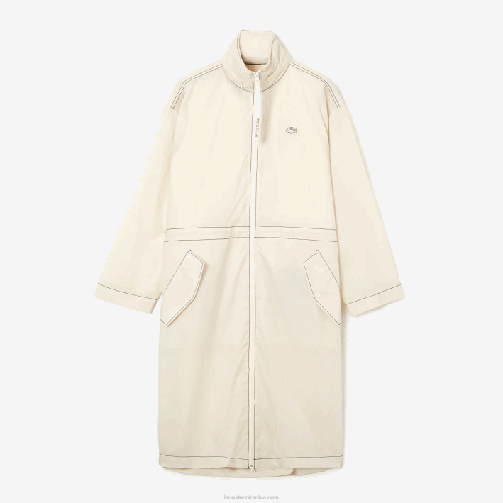 mujer Lacoste 6F242441 xfj blanco parka con capucha 2 en 1 repelente al agua