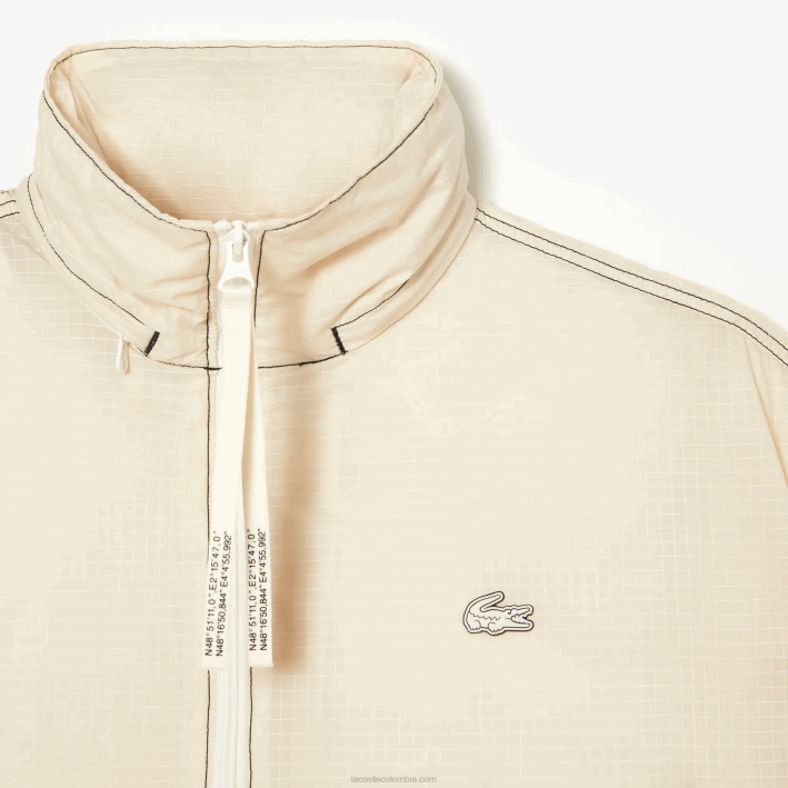 mujer Lacoste 6F242441 xfj blanco parka con capucha 2 en 1 repelente al agua