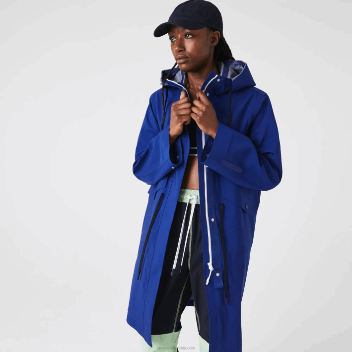 mujer Lacoste 6F242628 bdm azul parka impermeable larga con capucha