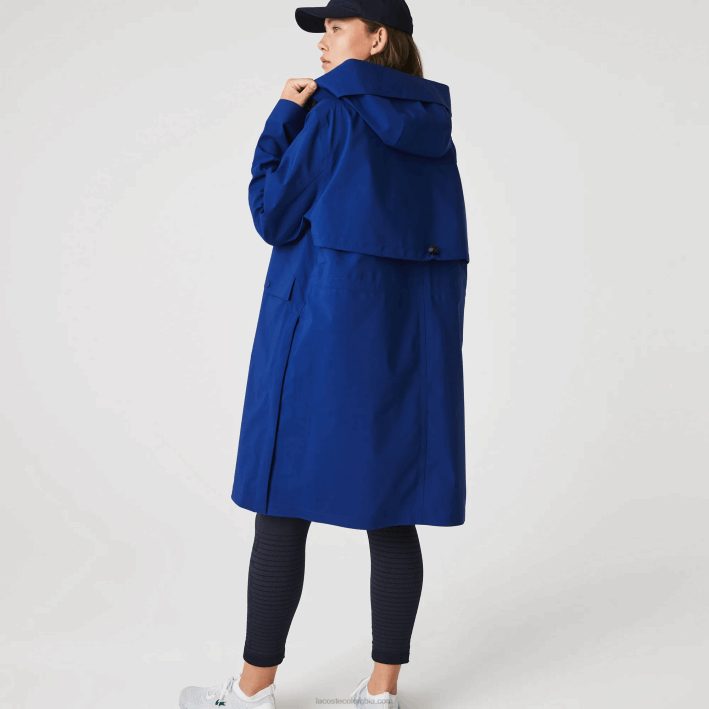 mujer Lacoste 6F242628 bdm azul parka impermeable larga con capucha
