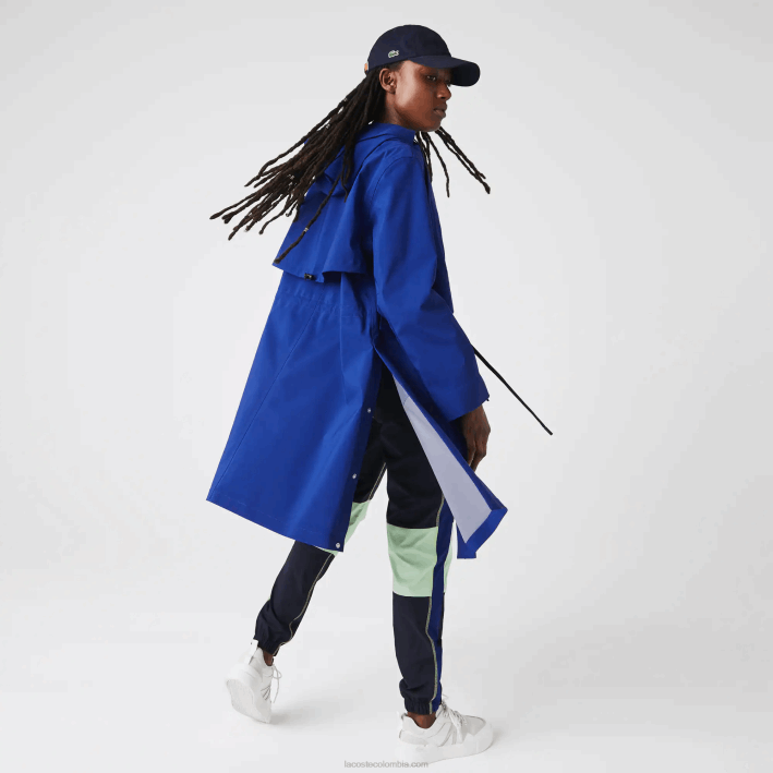 mujer Lacoste 6F242628 bdm azul parka impermeable larga con capucha