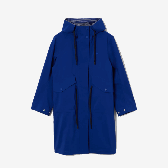 mujer Lacoste 6F242628 bdm azul parka impermeable larga con capucha
