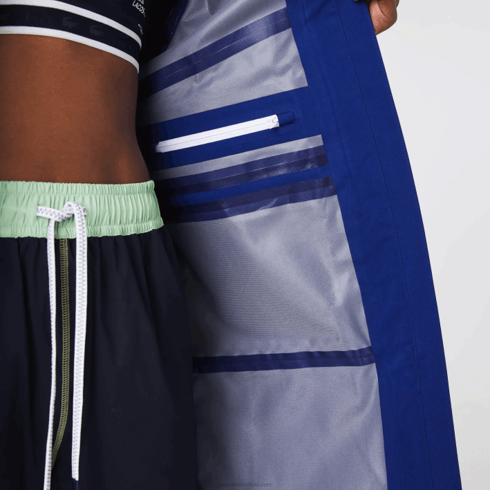 mujer Lacoste 6F242628 bdm azul parka impermeable larga con capucha