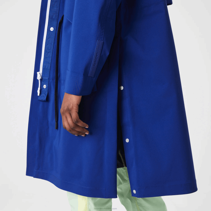 mujer Lacoste 6F242628 bdm azul parka impermeable larga con capucha