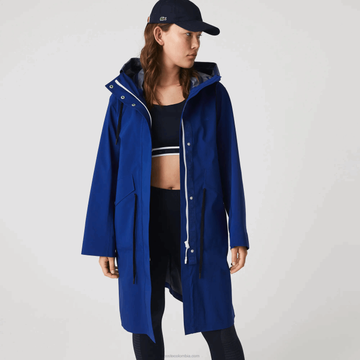 mujer Lacoste 6F242628 bdm azul parka impermeable larga con capucha