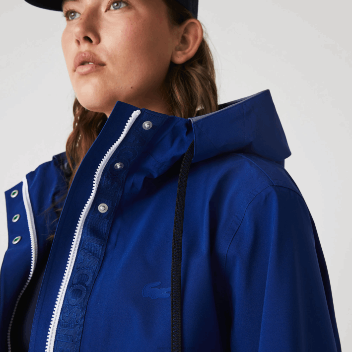 mujer Lacoste 6F242628 bdm azul parka impermeable larga con capucha