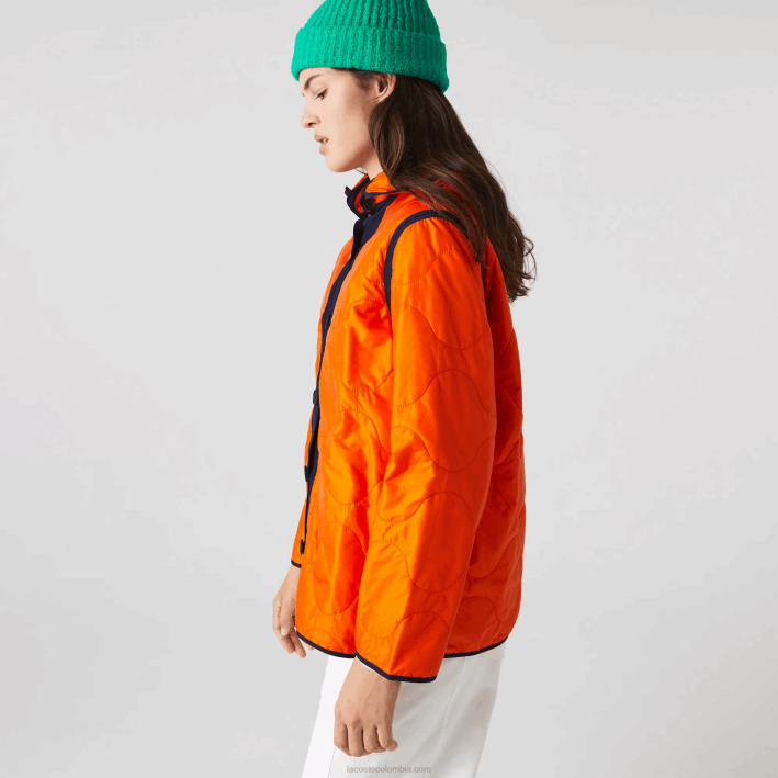 mujer Lacoste 6F242629 azul marino naranja pf1 parka 3 en 1 repelente al agua