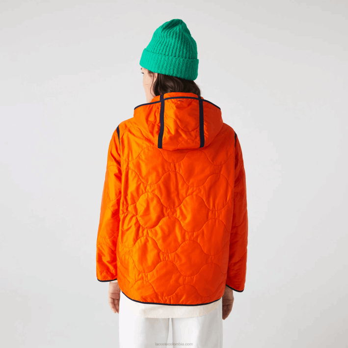 mujer Lacoste 6F242629 azul marino naranja pf1 parka 3 en 1 repelente al agua