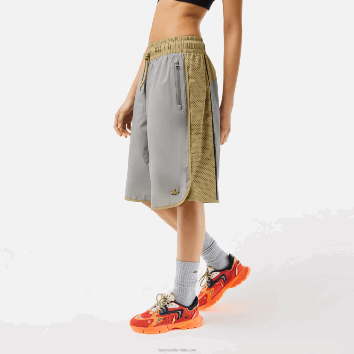 mujer Lacoste 6F242451 beige gris 7mt bermudas de dos tonos
