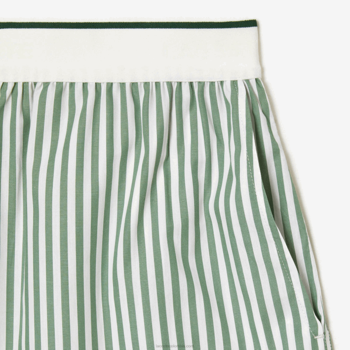 mujer Lacoste 6F242455 blanco caqui verde vi4 shorts de popelina de algodón a rayas