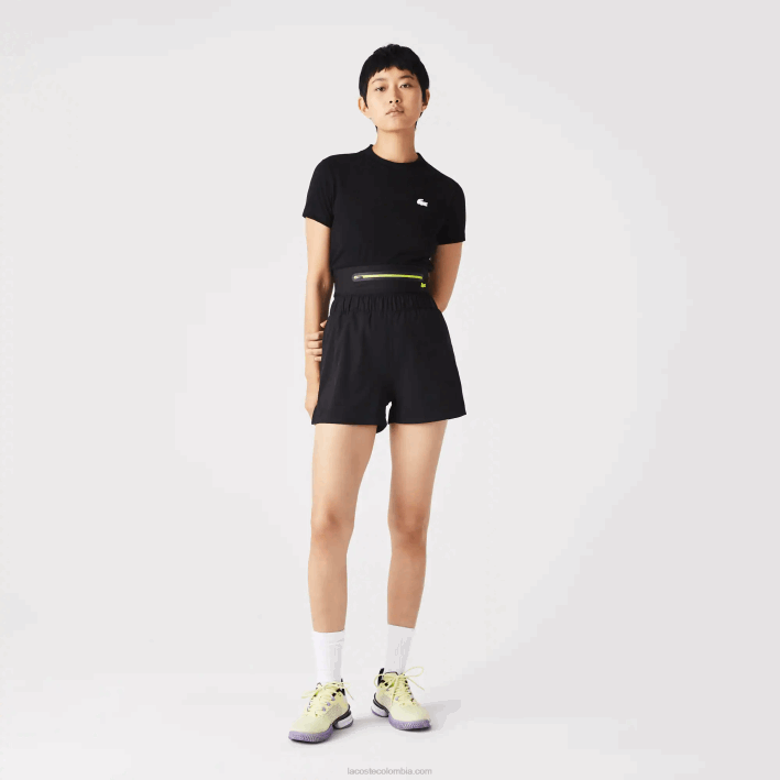 mujer Lacoste 6F242644 negro c31 shorts deportivos con cinturón removible