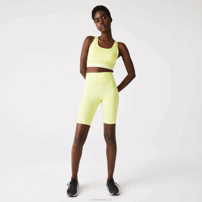 mujer Lacoste 6F242655 llamativo amarillo verde bzc pantalones cortos de bicicleta deportiva
