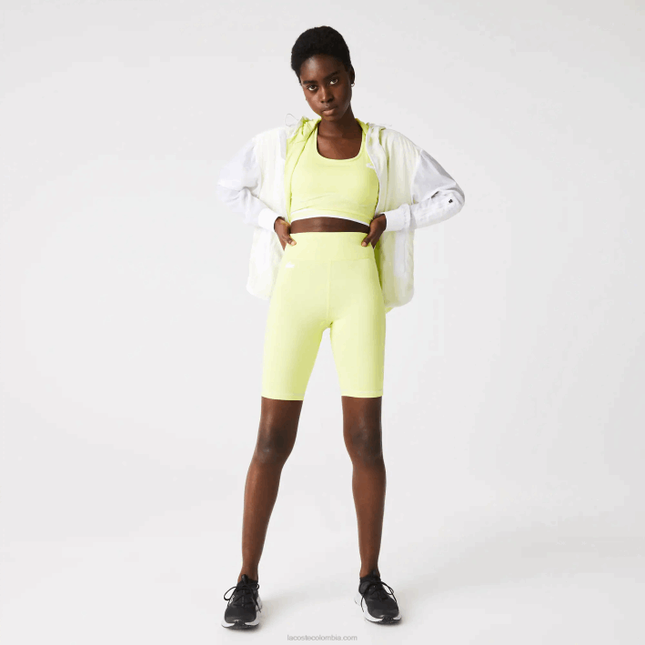 mujer Lacoste 6F242655 llamativo amarillo verde bzc pantalones cortos de bicicleta deportiva