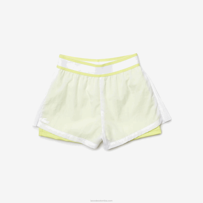 mujer Lacoste 6F242659 blanco llamativo amarillo 6b2 shorts deportivos ligeros de nailon
