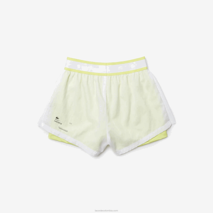 mujer Lacoste 6F242659 blanco llamativo amarillo 6b2 shorts deportivos ligeros de nailon