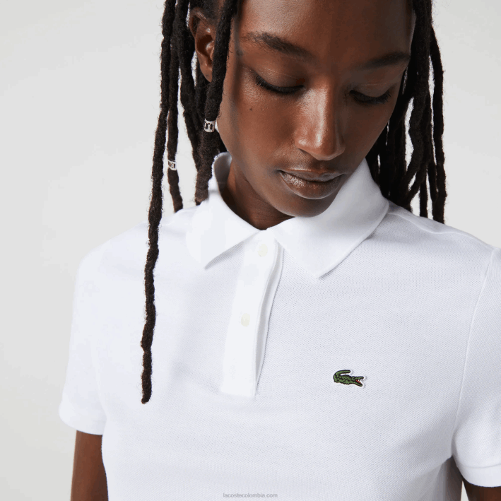mujer Lacoste 6F242363 blanco 001 Polo de petit piqué de algodón suave de corte regular