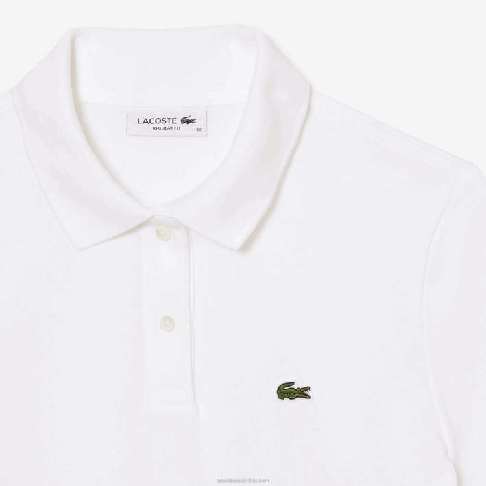 mujer Lacoste 6F242363 blanco 001 Polo de petit piqué de algodón suave de corte regular