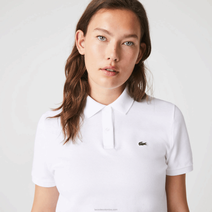 mujer Lacoste 6F242363 blanco 001 Polo de petit piqué de algodón suave de corte regular