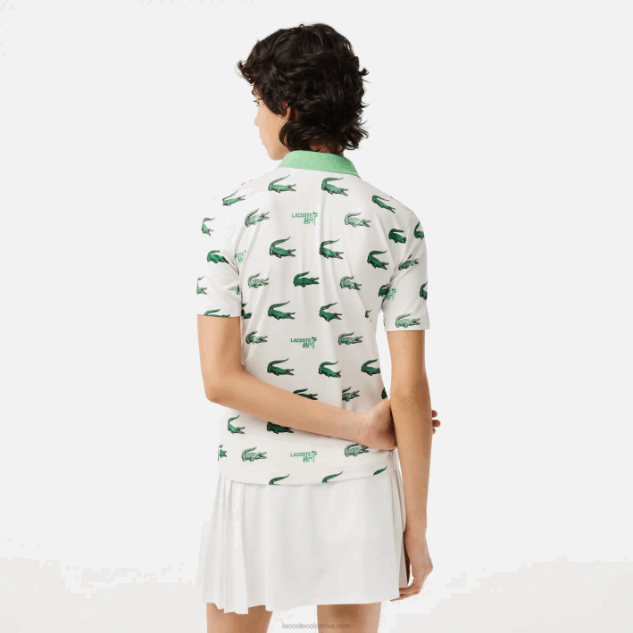 mujer Lacoste 6F242378 blanco verde 2p0 polo de golf con estampado de cocodrilo