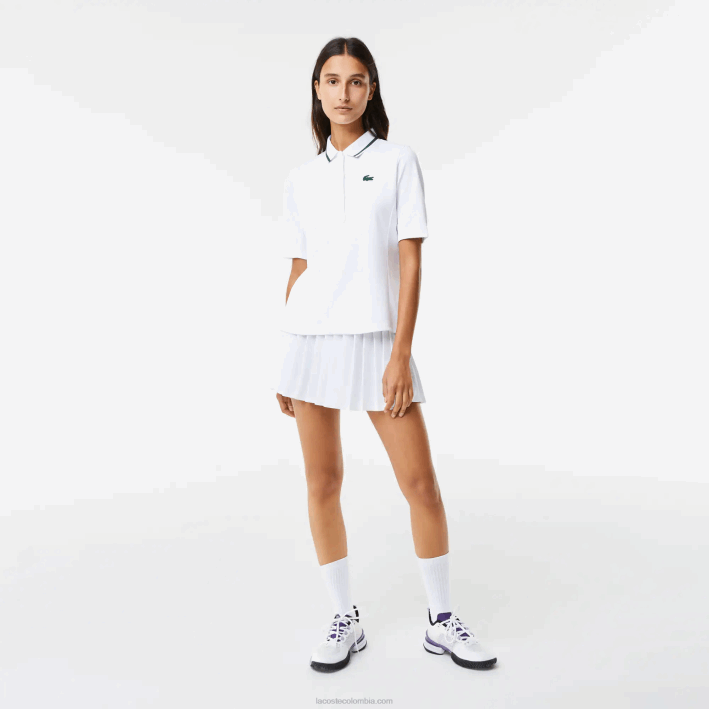 mujer Lacoste 6F242461 blanco verde pb4 polo deportivo de tenis de piqué termorregulador
