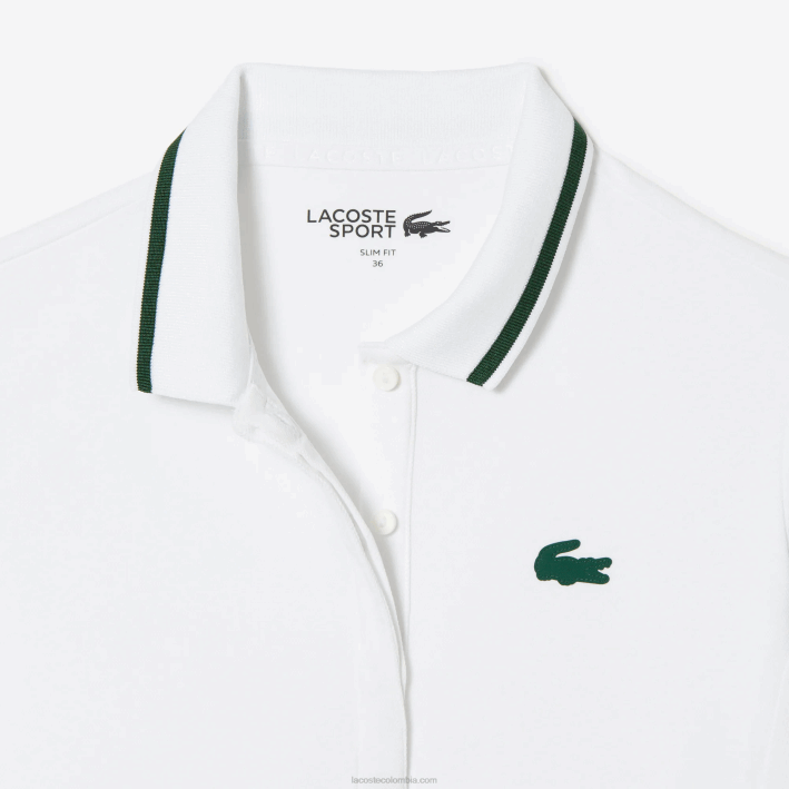 mujer Lacoste 6F242461 blanco verde pb4 polo deportivo de tenis de piqué termorregulador