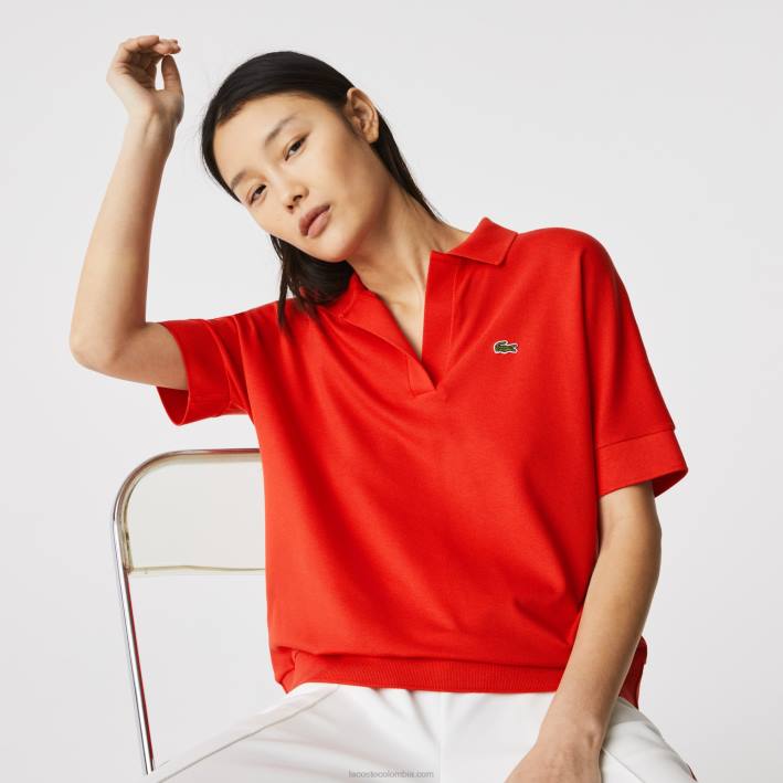 mujer Lacoste 6F242464 rojo f8m polo de piqué fluido de corte holgado