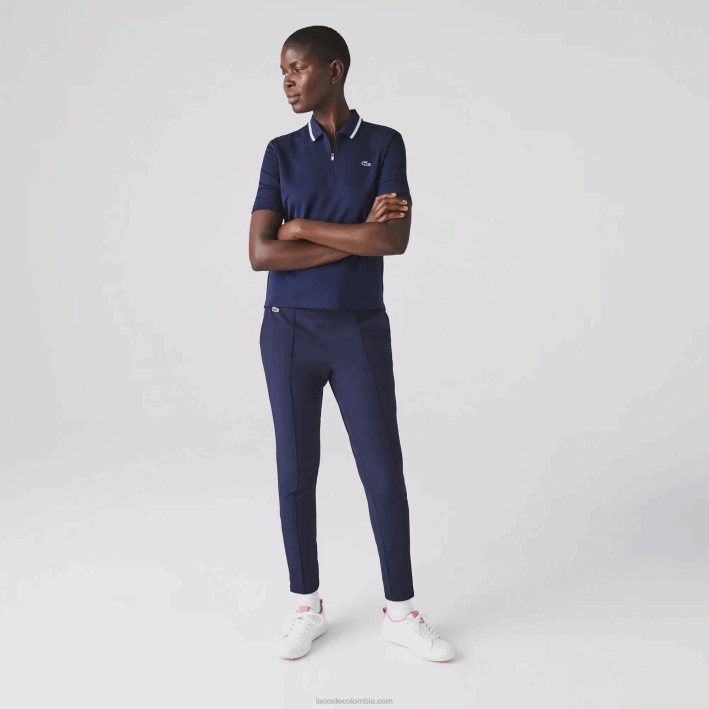 mujer Lacoste 6F242466 azul marino blanco 525 Polo deportivo de golf con cremallera en el cuello