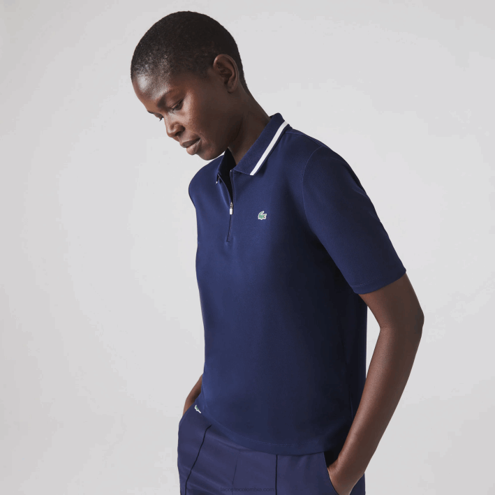mujer Lacoste 6F242466 azul marino blanco 525 Polo deportivo de golf con cremallera en el cuello