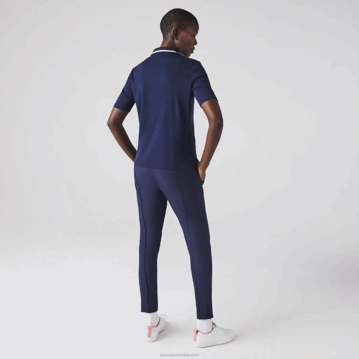 mujer Lacoste 6F242466 azul marino blanco 525 Polo deportivo de golf con cremallera en el cuello