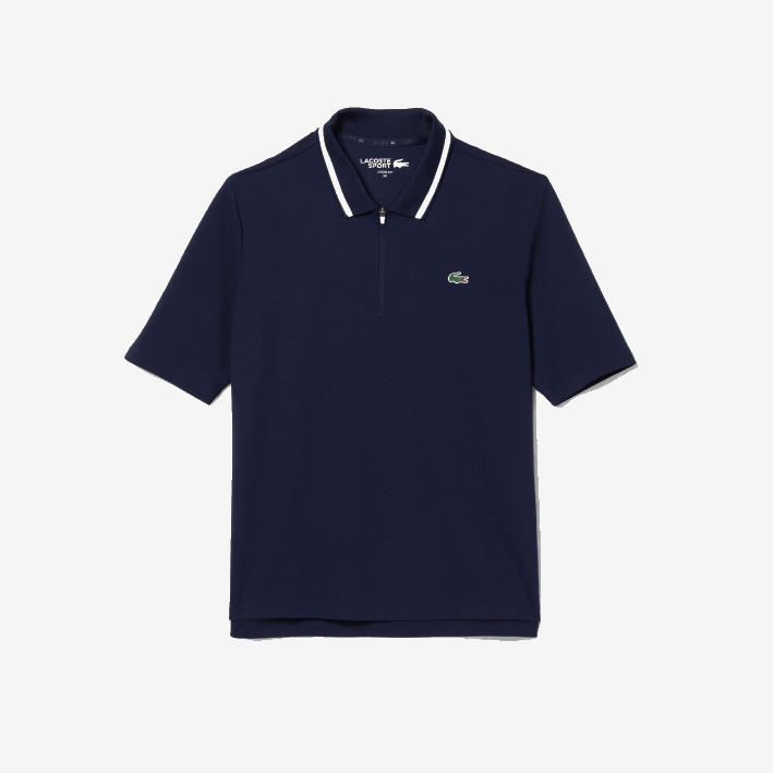 mujer Lacoste 6F242466 azul marino blanco 525 Polo deportivo de golf con cremallera en el cuello