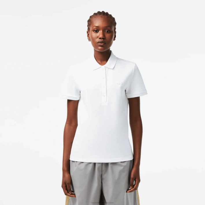 mujer Lacoste 6F242468 blanco 001 polo slim fit de piqué de algodón elástico