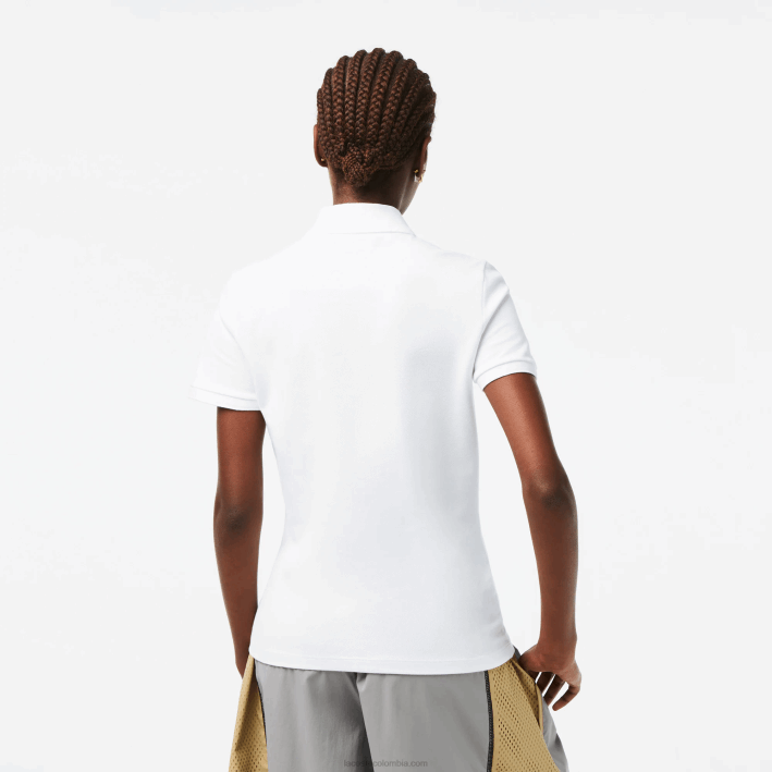 mujer Lacoste 6F242468 blanco 001 polo slim fit de piqué de algodón elástico