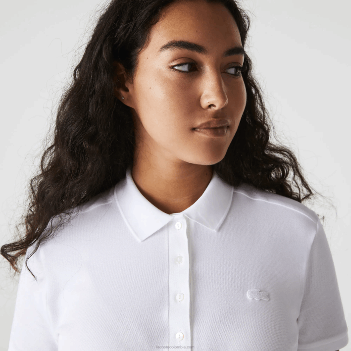mujer Lacoste 6F242468 blanco 001 polo slim fit de piqué de algodón elástico