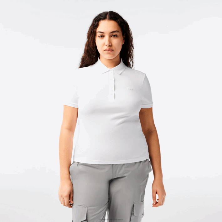 mujer Lacoste 6F242468 blanco 001 polo slim fit de piqué de algodón elástico