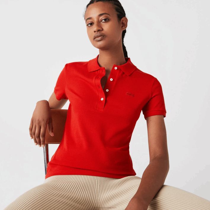 mujer Lacoste 6F242471 rojo 240 polo slim fit de piqué de algodón elástico