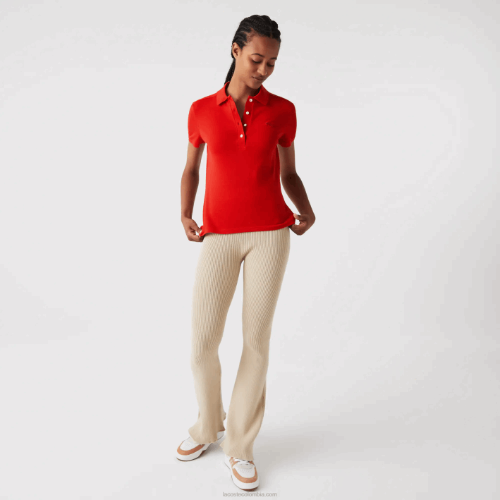 mujer Lacoste 6F242471 rojo 240 polo slim fit de piqué de algodón elástico