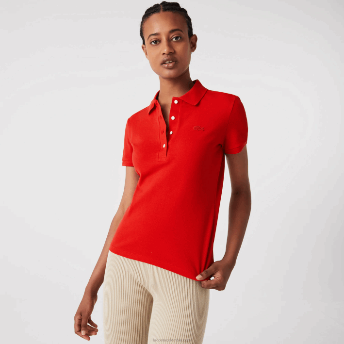 mujer Lacoste 6F242471 rojo 240 polo slim fit de piqué de algodón elástico