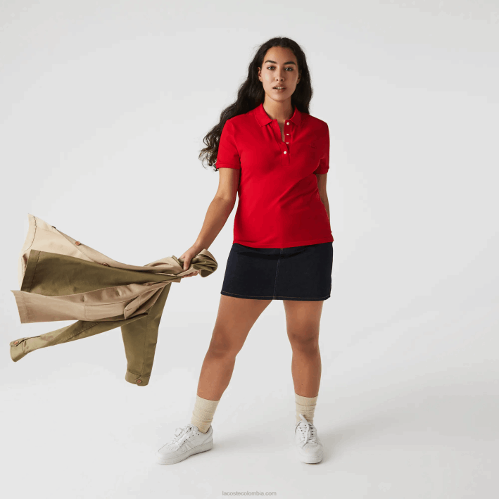 mujer Lacoste 6F242471 rojo 240 polo slim fit de piqué de algodón elástico