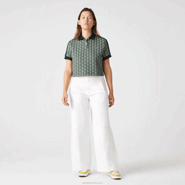 mujer Lacoste 6F242474 beige verde 7m4 playera tipo polo con estampado de monograma mujer Lacoste 6F242474 beige verde 7m4 playera tipo polo con estampado de monograma