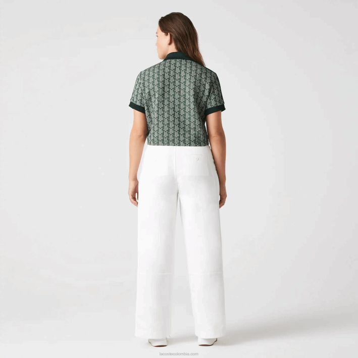 mujer Lacoste 6F242474 beige verde 7m4 playera tipo polo con estampado de monograma