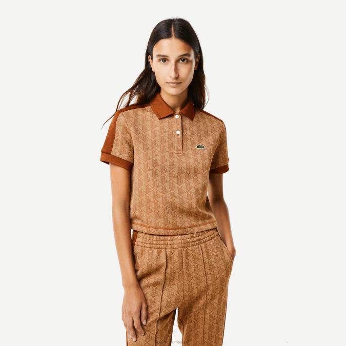 mujer Lacoste 6F242475 marrón beige zwm playera tipo polo con estampado de monograma mujer Lacoste 6F242475 marrón beige zwm playera tipo polo con estampado de monograma