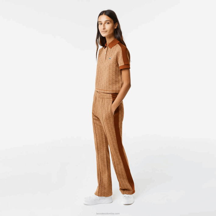 mujer Lacoste 6F242475 marrón beige zwm playera tipo polo con estampado de monograma