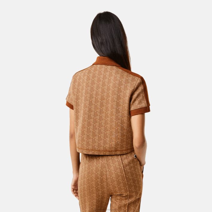 mujer Lacoste 6F242475 marrón beige zwm playera tipo polo con estampado de monograma