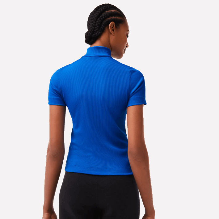 mujer Lacoste 6F242477 k1q azul polo con cremallera en el cuello y bandas en contraste