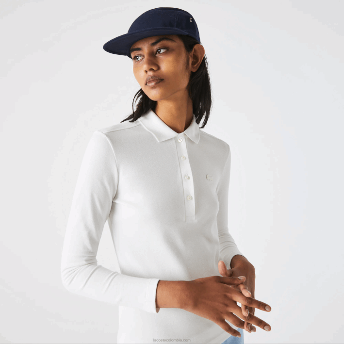 mujer Lacoste 6F242480 blanco 70v polo slim fit de piqué elástico mujer Lacoste 6F242480 blanco 70v polo slim fit de piqué elástico