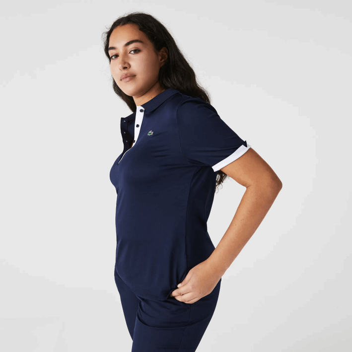 mujer Lacoste 6F242487 azul marino blanco 525 Polo de golf elástico deportivo transpirable