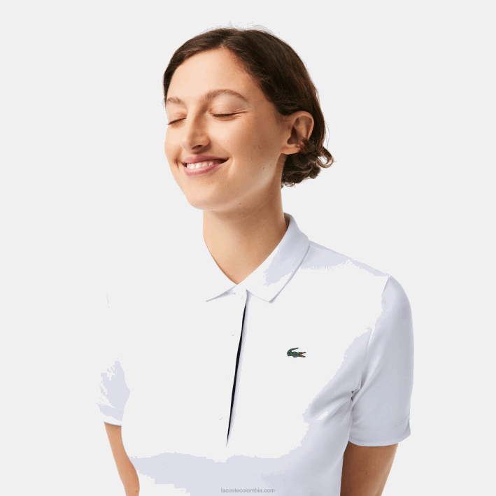 mujer Lacoste 6F242488 blanco azul marino 522 Polo de golf elástico deportivo transpirable