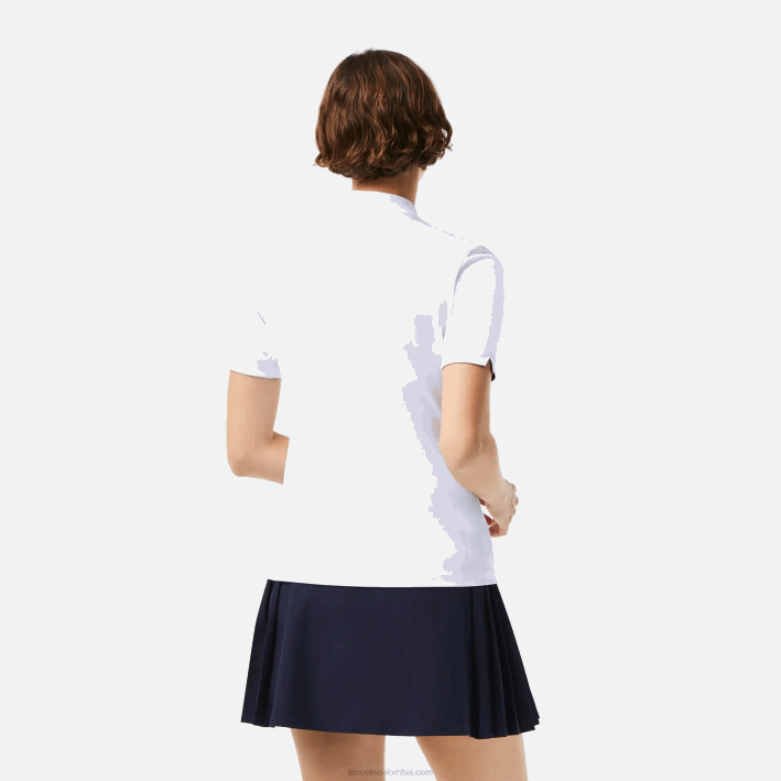 mujer Lacoste 6F242488 blanco azul marino 522 Polo de golf elástico deportivo transpirable