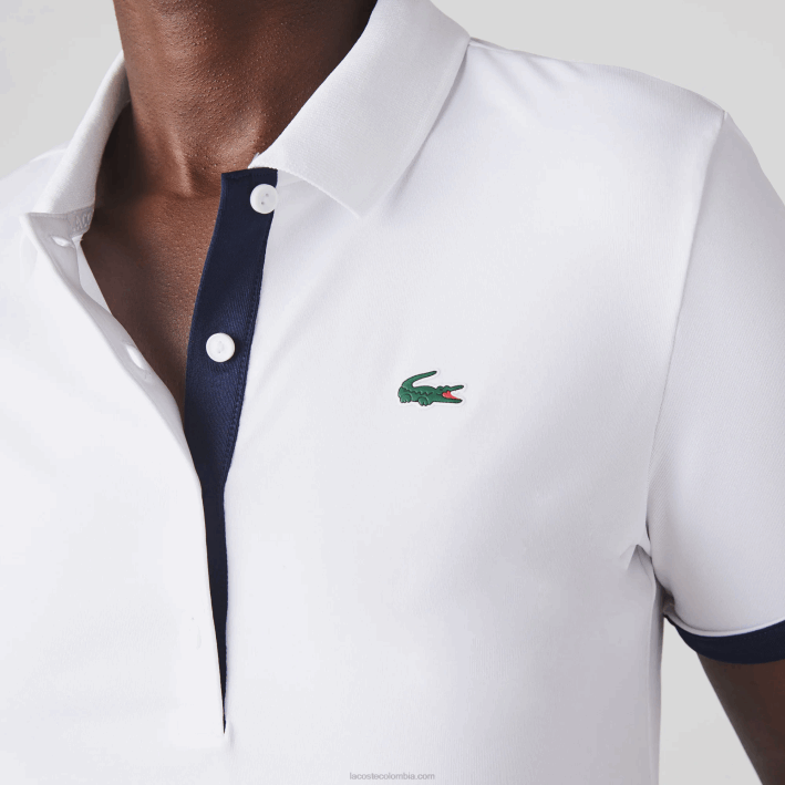 mujer Lacoste 6F242488 blanco azul marino 522 Polo de golf elástico deportivo transpirable